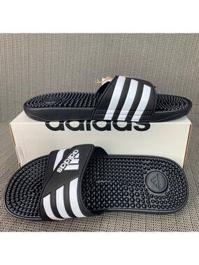 Adidas Adissage Mens Si 9-Woman’s 10 Slides Sandals Black/White U New Comfortabl